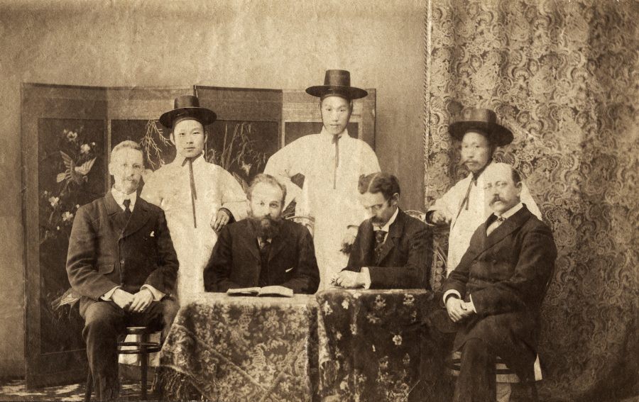 Board of Bible Translators, circa 1896. Horace Underwood, first row, second from left; William Reynolds, far left. / Source)