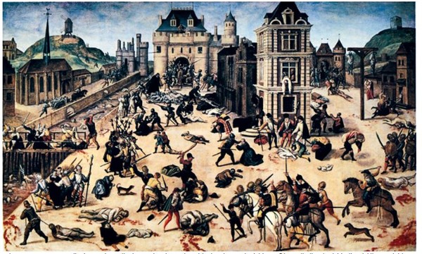  1572년 8월 24일 발생한 위그노 학살 사건인 ‘성 바톨로매 축일 대학살’ 그림이다. 이 사건으로 파리에서만 3000여명이 죽고 프랑스 전역에서 3만명 이상이 죽임을 당했다.
