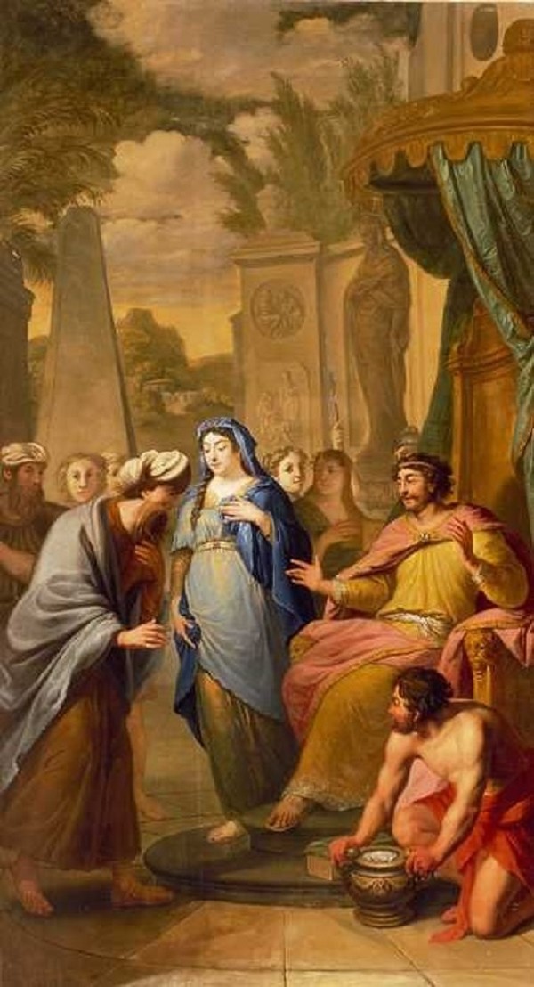 Abimelech, King of Gerar, returns Sarah to Abraham; painting by Elias van Nijmegen (1667-1755), Museum Rotterdam