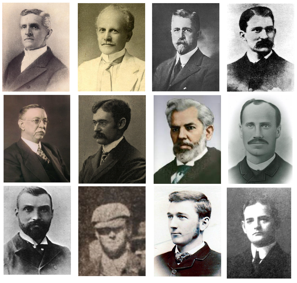 순서대로 아펜젤러, 언더우드, 헐버트, 스크랜튼, 마펫, 게일, 펜윅, 메켄지, 제임스 홀, 헌터, 그래함리, 하디 선교사