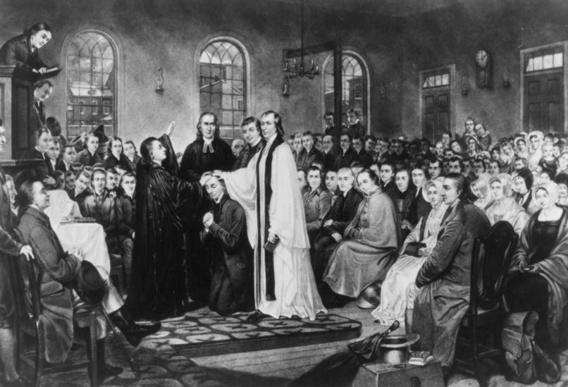Thomas Coke ordains Francis Asbury as bishop of the American Methodists in 1784
