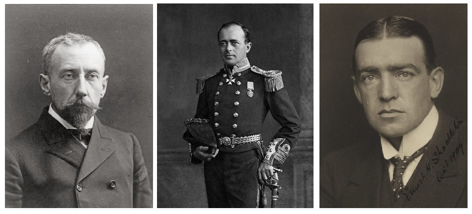 왼쪽부터 로알 아문센, 로버트 스콧, 어니스트 섀클턴