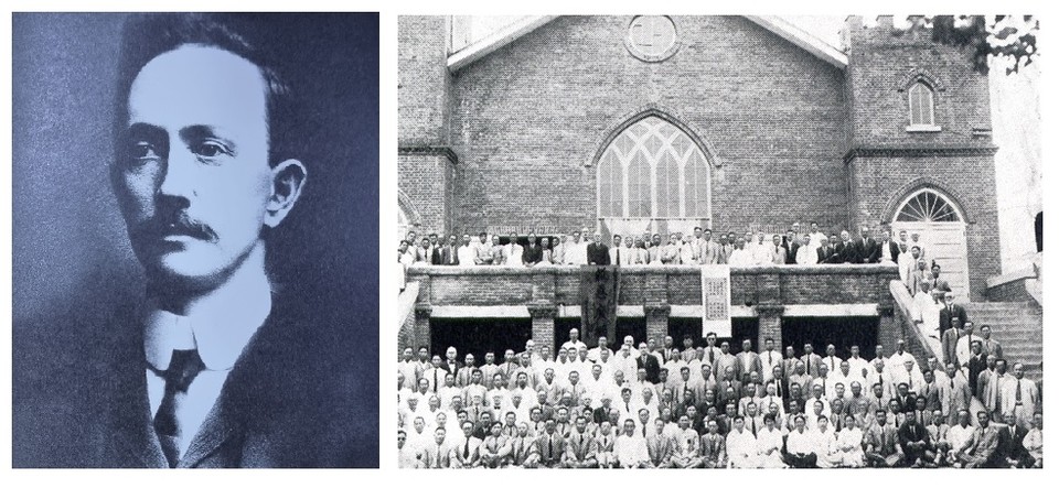 좌, 전킨 선교사 우, 소천 30년 후 1934년 평양 서문밖교회에서 열린 조선예수교장로회 제23회 총회