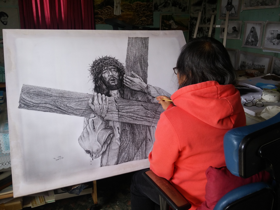 김기원 세필화가의 작품 작업 모습