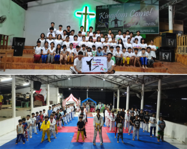 열방선교교회에서 열방선교태권도 팀이 훈련하고 있다.