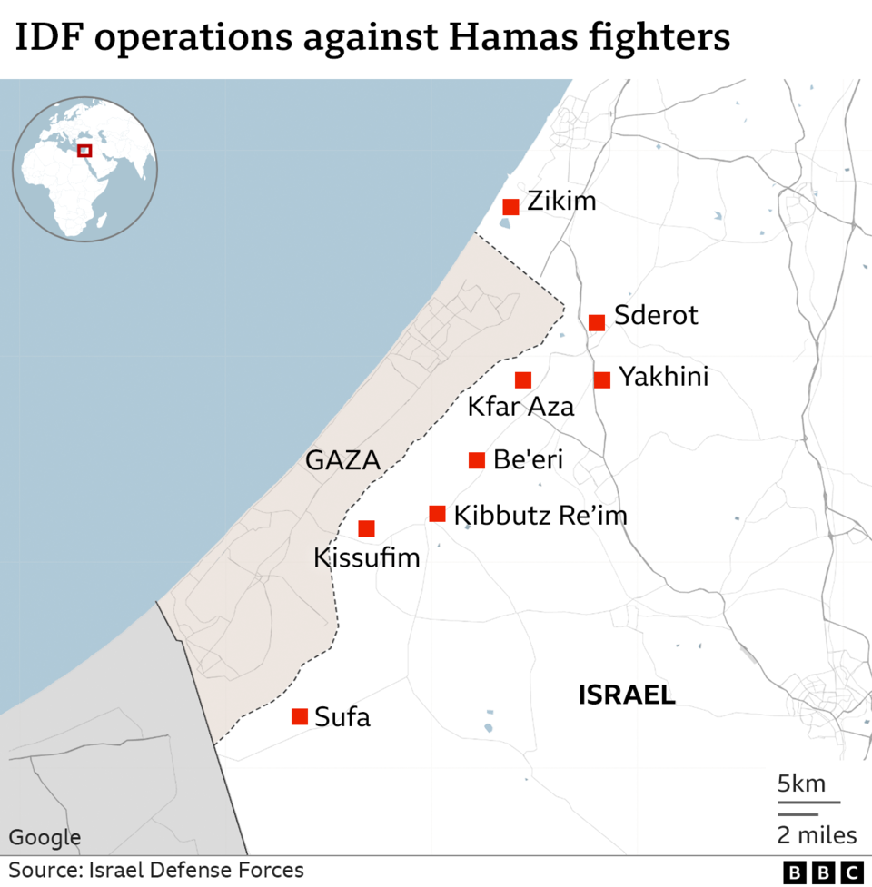 IDF operations against Hamas, 하마스 무장세력에 대한 IDF(이스라엘 국방군) 작전과 지역