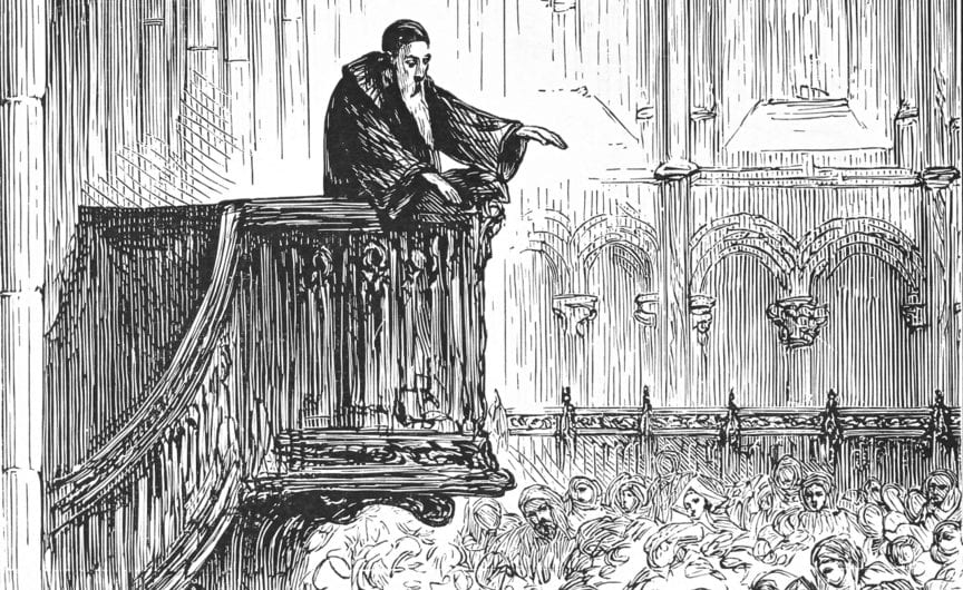 설교단에서 설교하는 존 칼빈