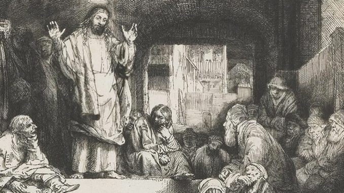 "Christ preaching" (1652) by Rembrandt, 긍휼로 하늘 복음을 전한 예수님과 말씀의 능력