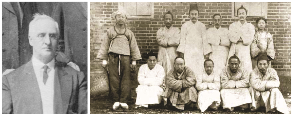 벙커선교사와 한성감옥에 수감된 이승만(왼쪽첫번째)과 개화당원들