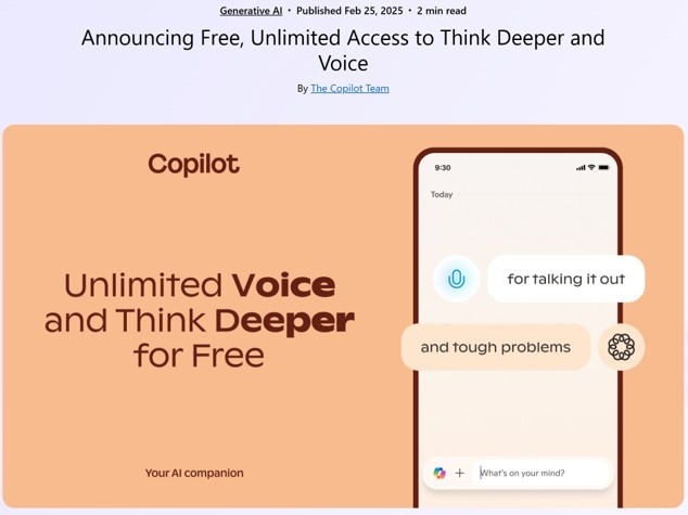Think Deeper와 Voice를 위한 무료 무제한 액세스 발표