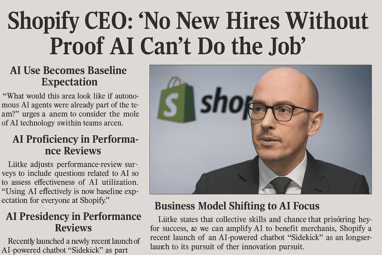 Shopify CEO, "AI가 할 수 없는 이유 없이는 신규 채용 불가"