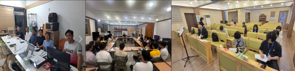 왼쪽부터  제자양육 미얀마집사반, 토요모임 제자학교, 실로암교회 전도 폭발