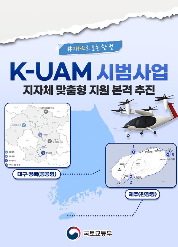 국토교통부에서는 K-UAM 시범사업을 하멩 있어, 지자체 맞춤형 지원 본격 추진 계획 중에 있다.