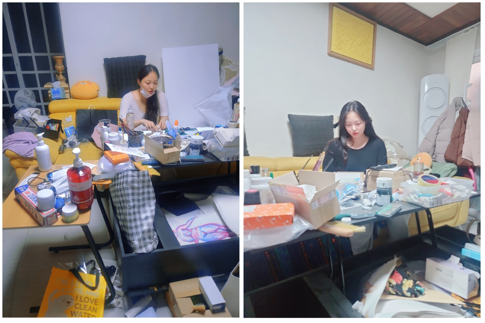 조강은 양은 평소 어머니 강일화 대표 곁에서 페브릭 아트며 작업으로 실력을 키웠다